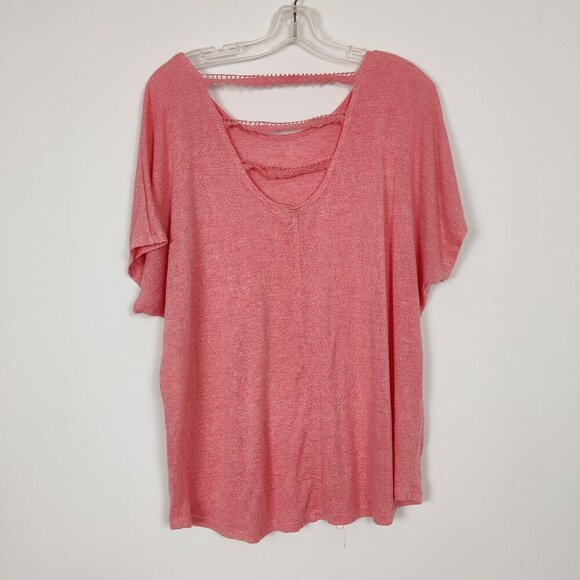 Miami Women's Knit Crochet Blouse in Coral Size Large Cut Out Beach Summer - Picture 1 of 8